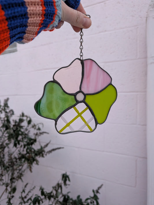 Lime Green and Plaid Flower Suncatcher